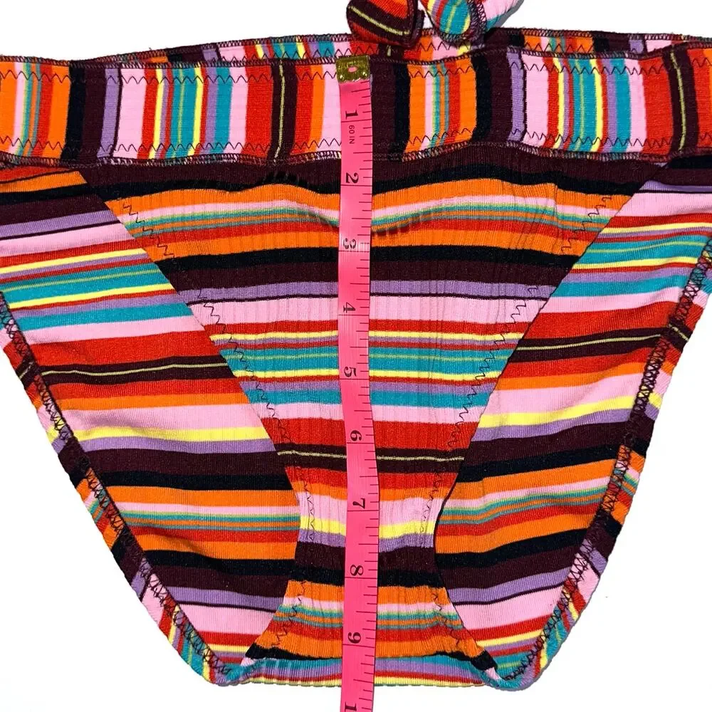 Becca Retro Colorful Striped Triangle Halter Buckle Bikini Swim Set Size Large - Picture 14 of 15